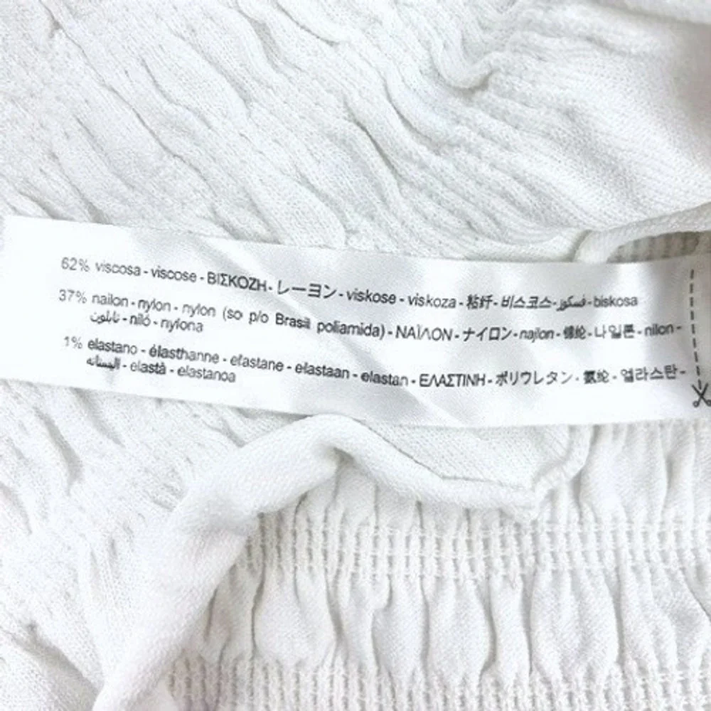 Zara White Smocked Off Shoulder Crop Top Long Sleeve Ruffle Trim Size M